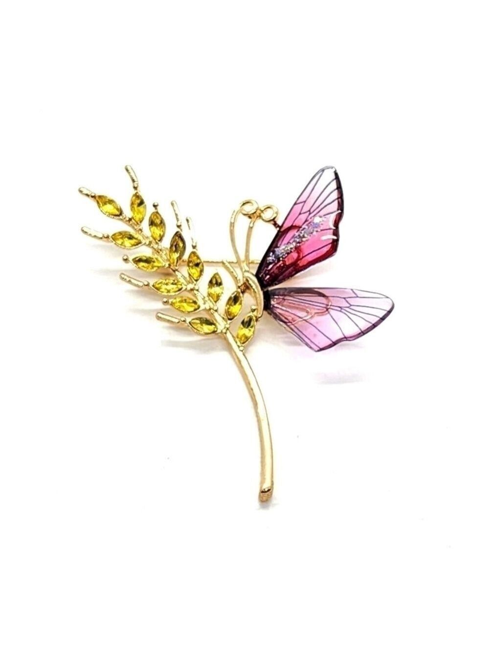 Goldtone Butterfly acrylic winged Rhinestone brooch pin
